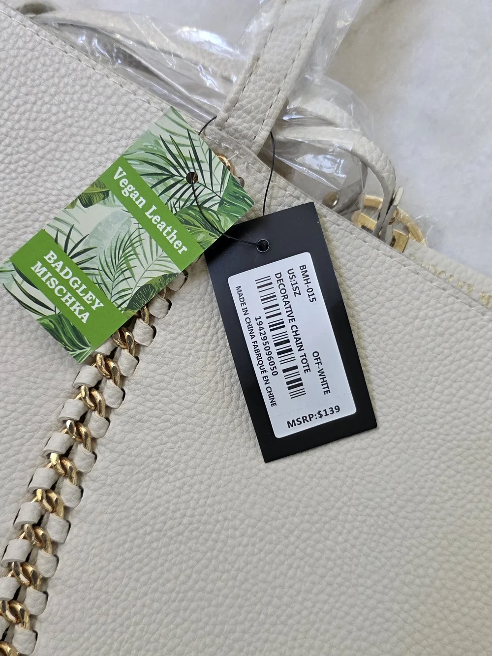Badgley Mischka Decorative Chain Tote in Off-White